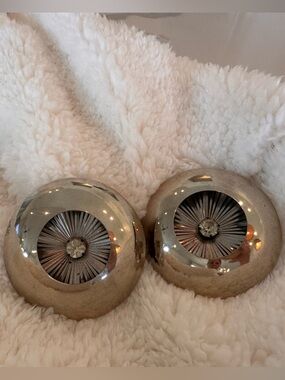 Vintage Silver Tone Dome Earrings Sunburst Rhinestone Center Statement Post Back